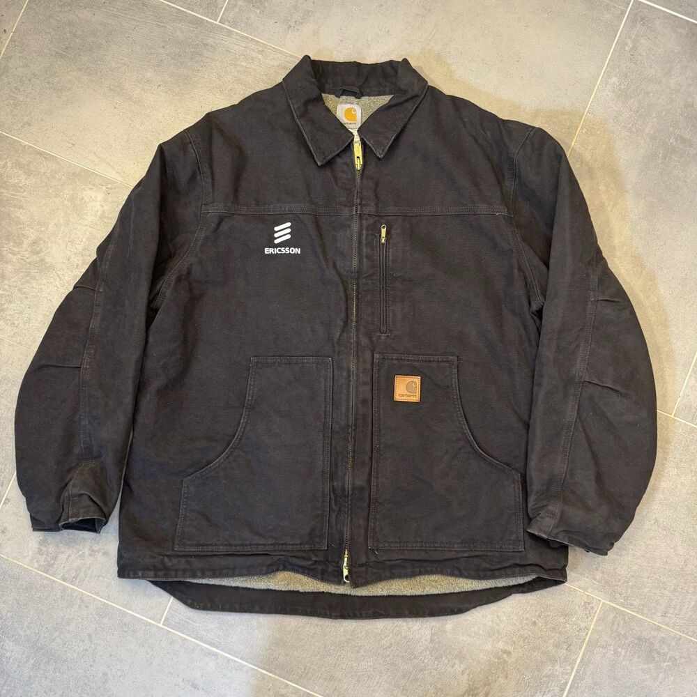 Carhartt C61 BLK Jacket Men XL Sherpa Lined Duck Canvas Barn Coat Vintage GUC